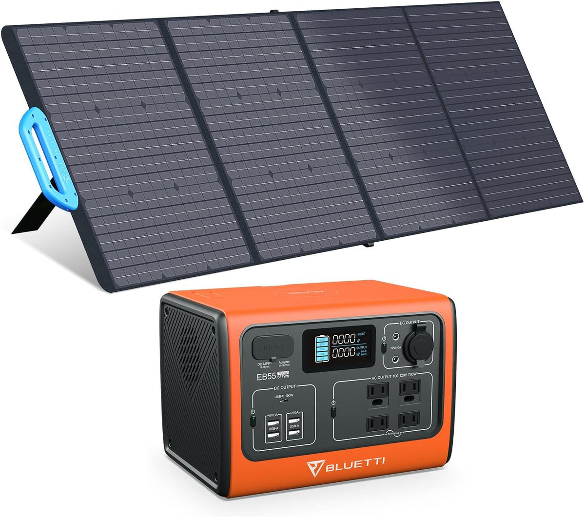 Portable Power Station 537Wh 700W with 200W Solar Panel, LiFePo4 Battery Pack with 4 AC Outlets A264
