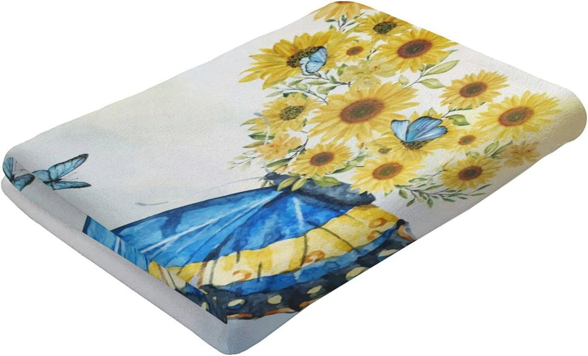 Vintage Watercolor Butterfly Sunflower Towel, 52X32 Absorbent Beach Towel L56205