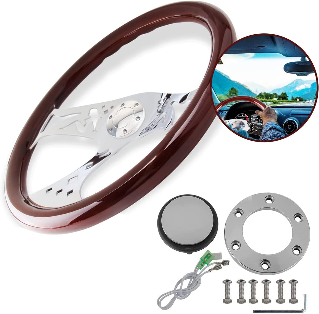 Classic Wood Grain Steering Wheel with Horn Button Kit T3431
