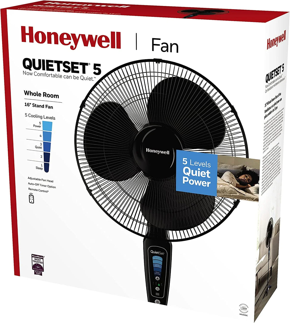 16'' 5-speed Stand Fan with Timer and Remote Control, White T3476