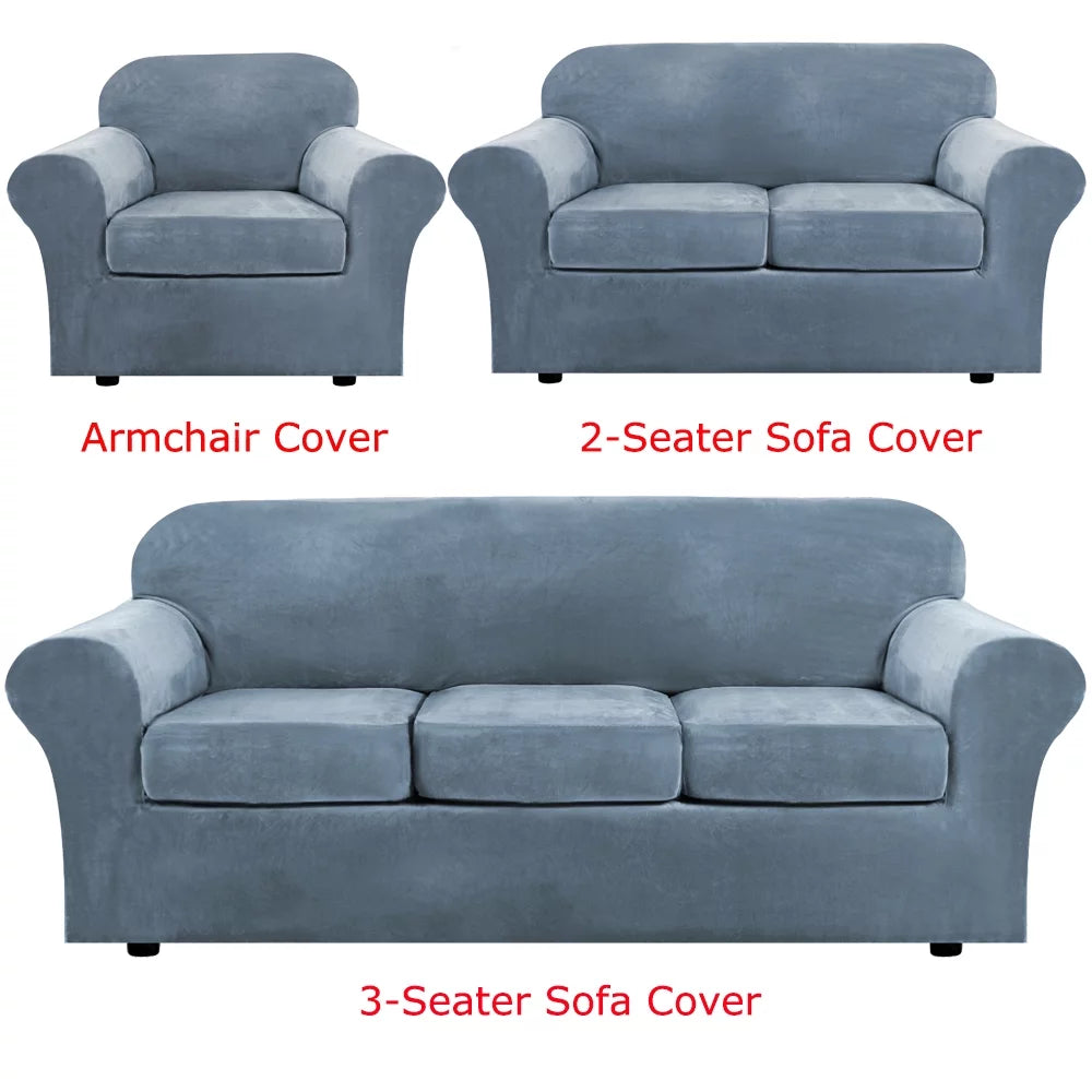 Velvet Plush Sofa Covers Gray Blue 3-Seater N33368