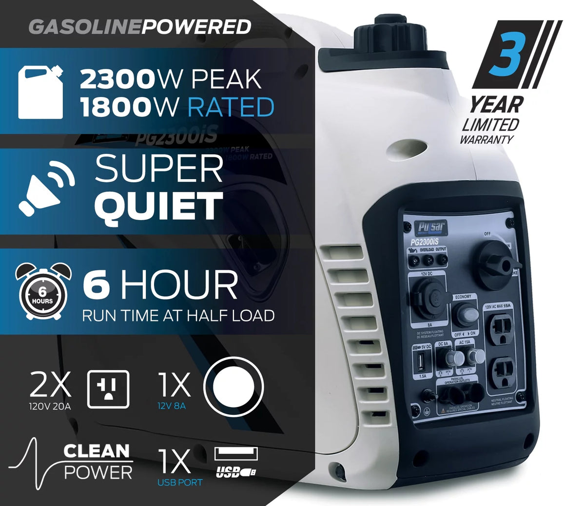 2300-Watt Super Quiet Gas Powered Inverter Generator with USB X221953