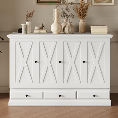 Queen Size Murphy Bed Cabinet with Charging Station and Storage Drawer B686645
