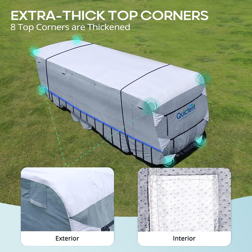 RV Cover, 6-ply Camper Cover, Fits 23-26Ft Motorhome, Breathable Waterproof Rip-Stop Anti-UV with 2 Windproof Straps, 4 Tire Covers T2544