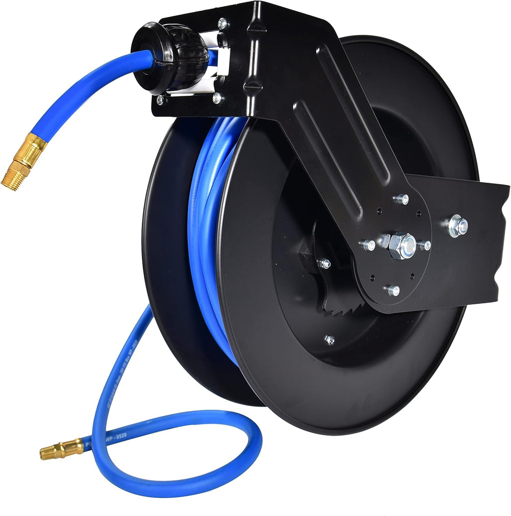 Air Hose Reel 1/2 in x 50 ft Wall Mount Auto Rewind Retractable 300 PSI Hybrid Hose I35523