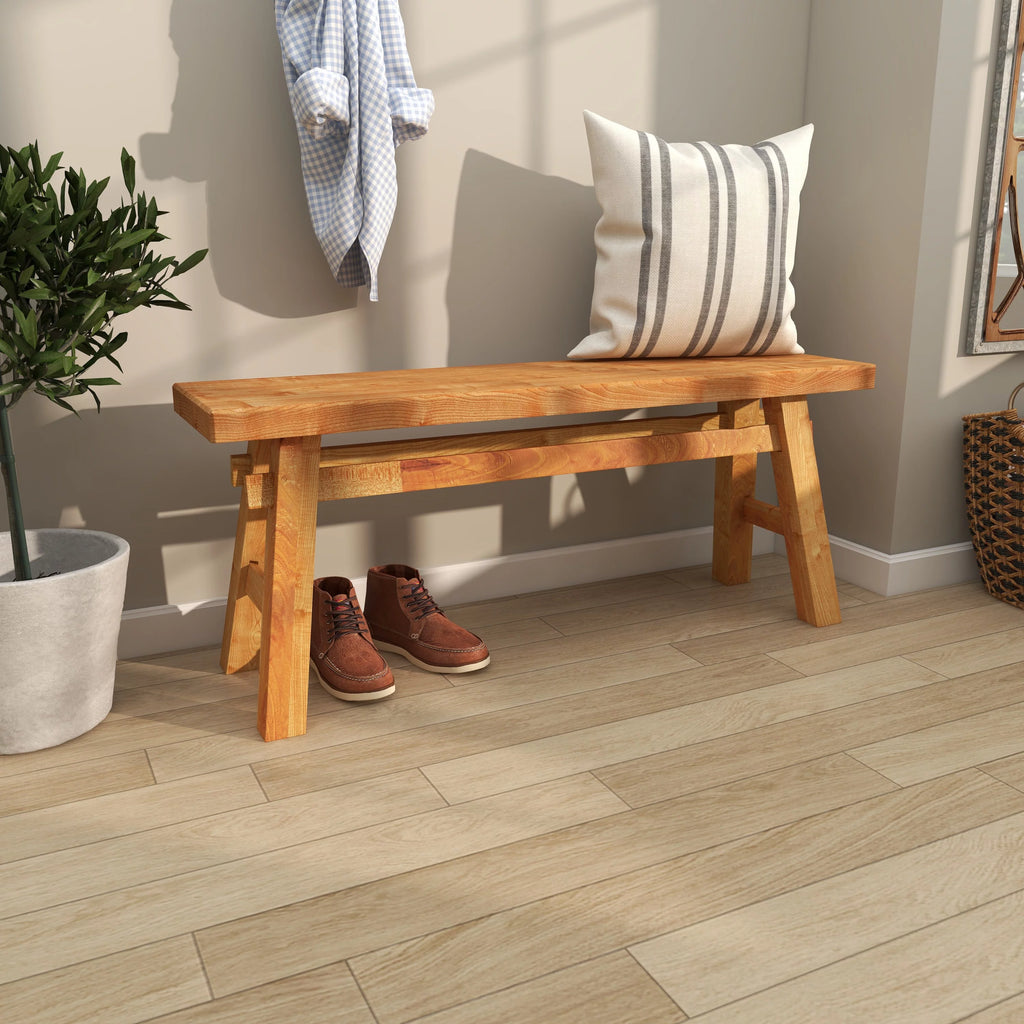 Wood Handmade Distressed Bench with High Trestle Legs M90801