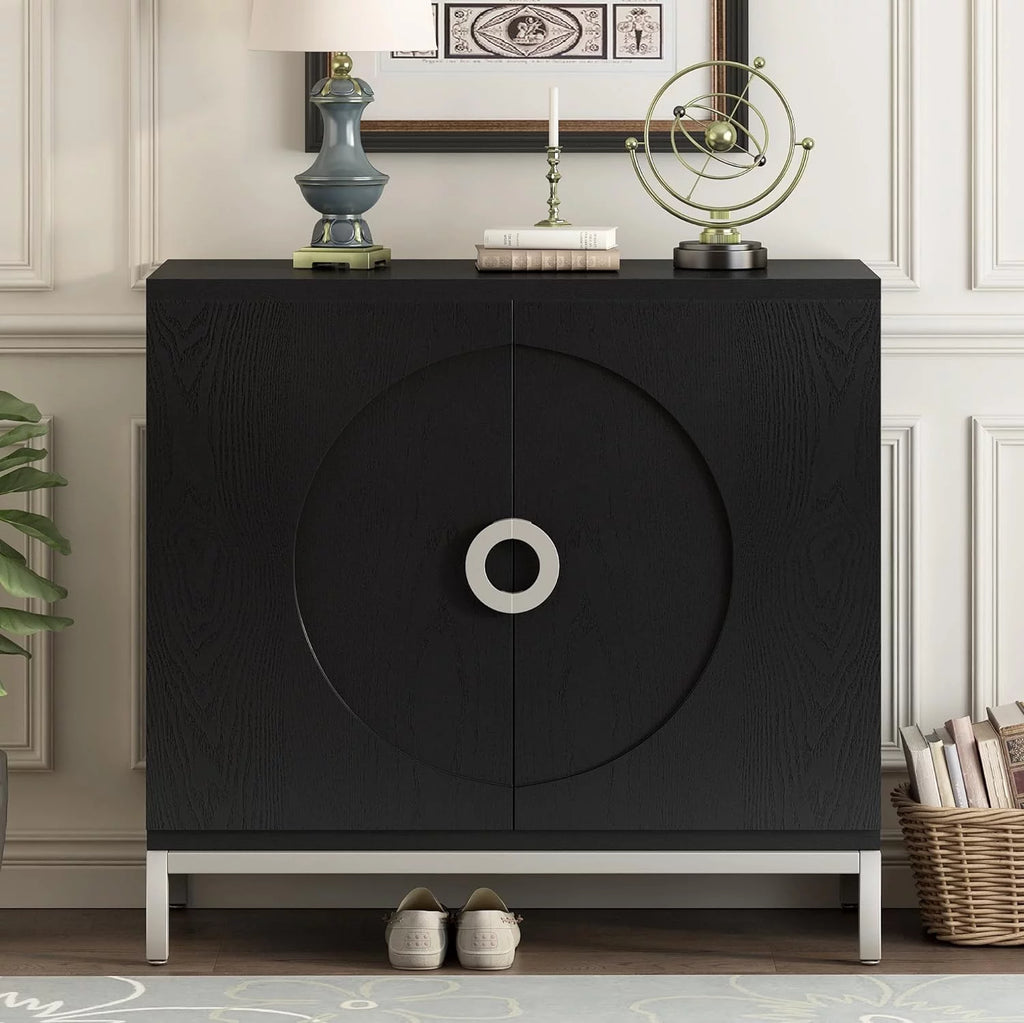 Black Storage Cabinet with Solid Wood Veneer N73383