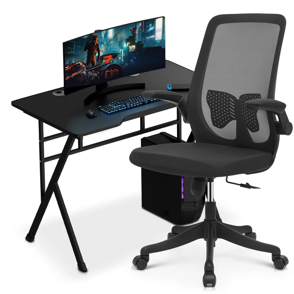 Black Portable Computer Desk and Rolling Swivel Task Seat M752419