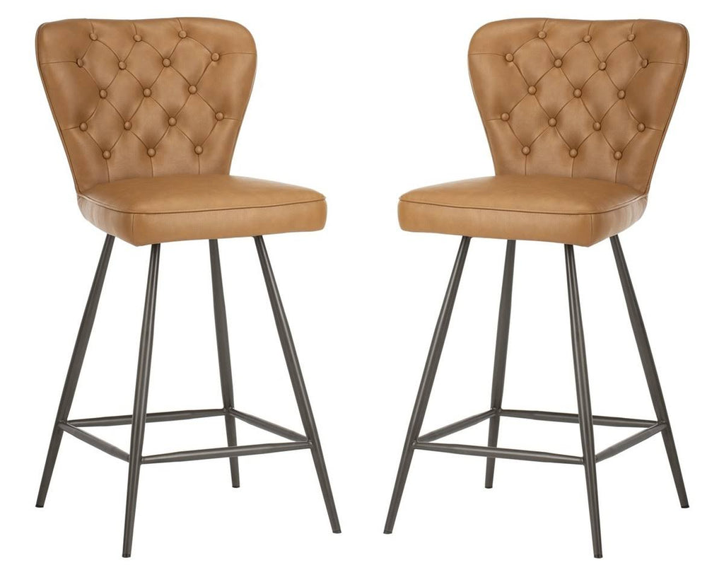 Camel Leather Tufted Swivel Counter Stool Set of 2 W122092
