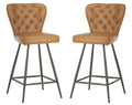 Camel Leather Tufted Swivel Counter Stool Set of 2 W122092