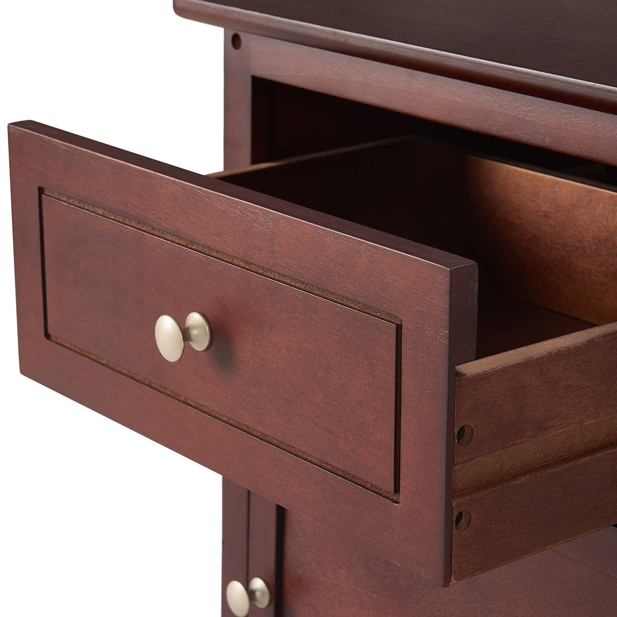 Walnut Side Table with Drawer and Storage Cabinet O892403
