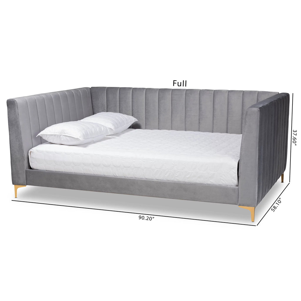 Light Grey Velvet Upholstered Gold Finished Full Daybed Q978628