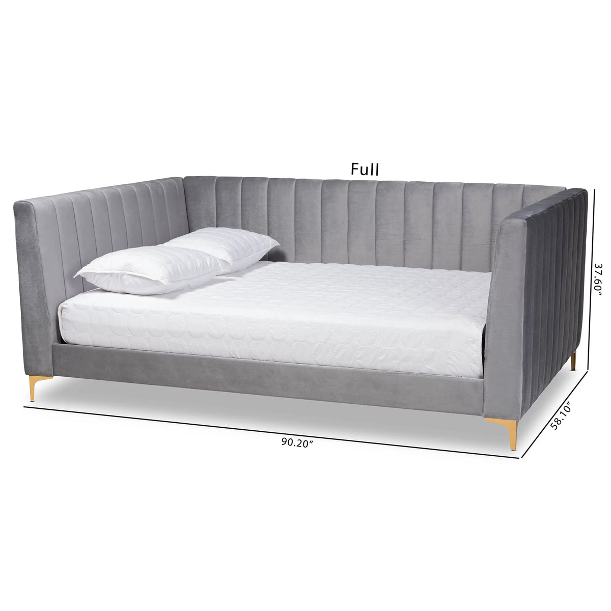 Light Grey Velvet Upholstered Gold Finished Full Daybed Q978628