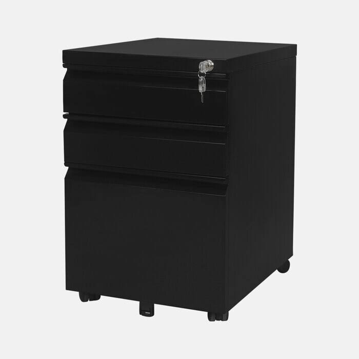 Black Metal 3-Drawer Mobile Vertical Filing Cabinet C443471
