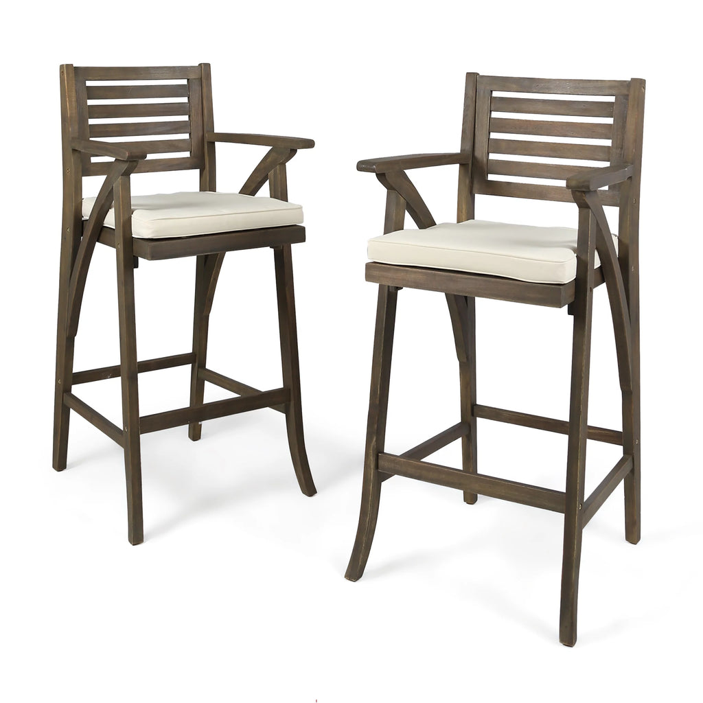 Acacia Wood Outdoor Barstool with Cushion Q5958
