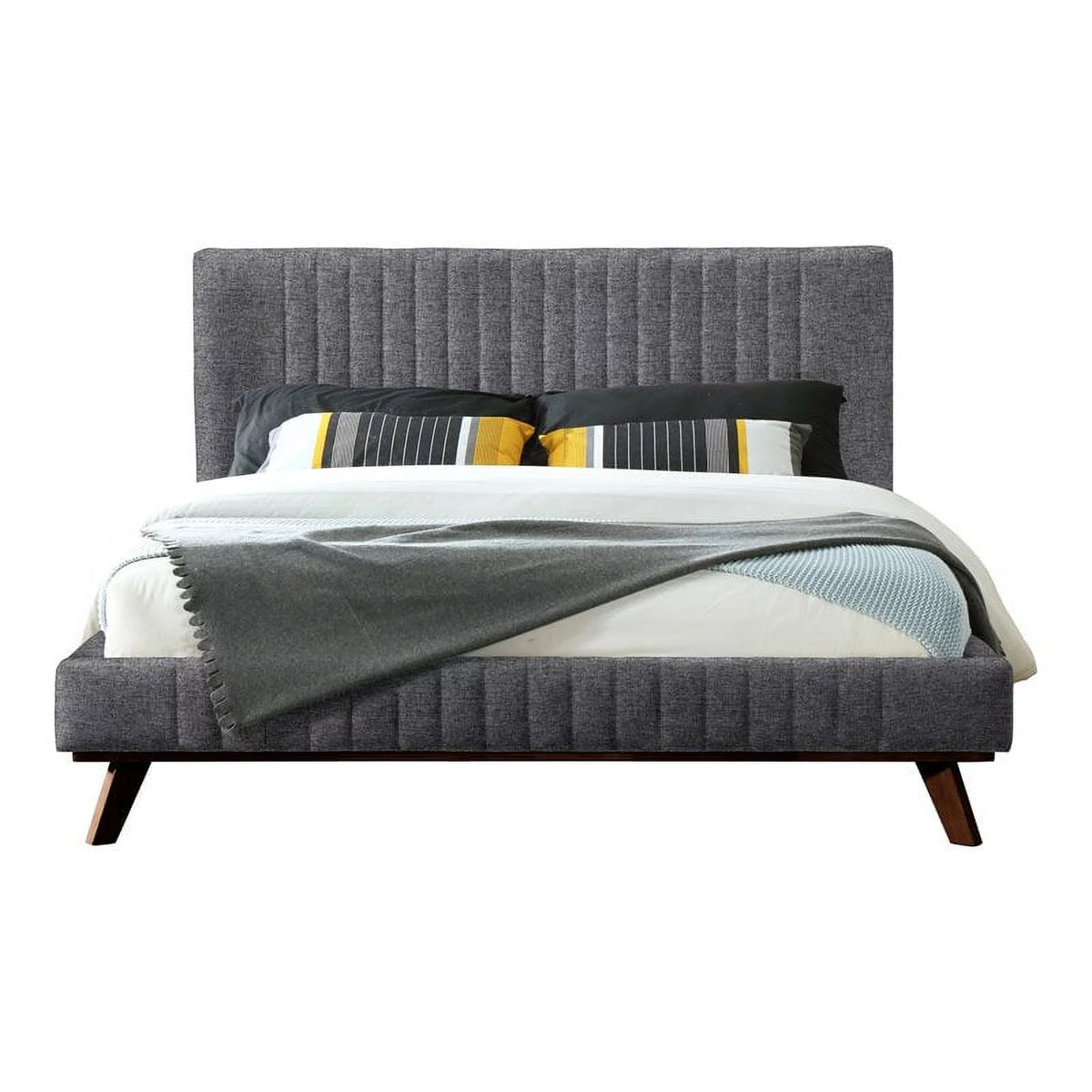 Queen Wood and Fabric Upholstered Platform Bed in Dark Gray T83599