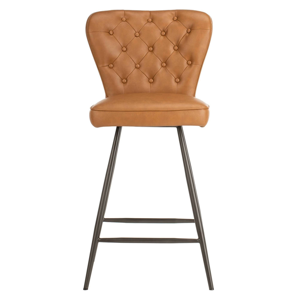 Camel Leather Tufted Swivel Counter Stool Set of 2 W122092