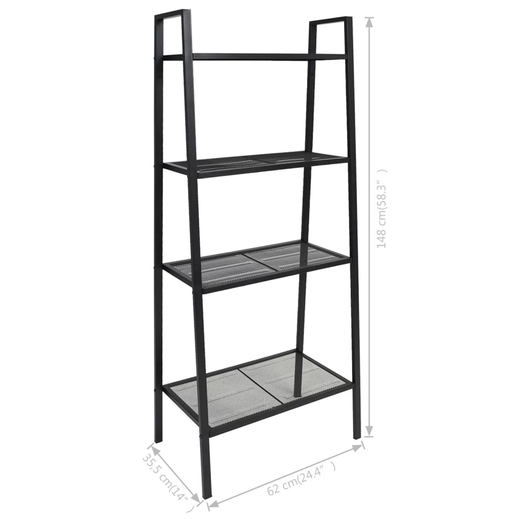 4 Tiers Metal Bookcase with Storage Shelves Black V145