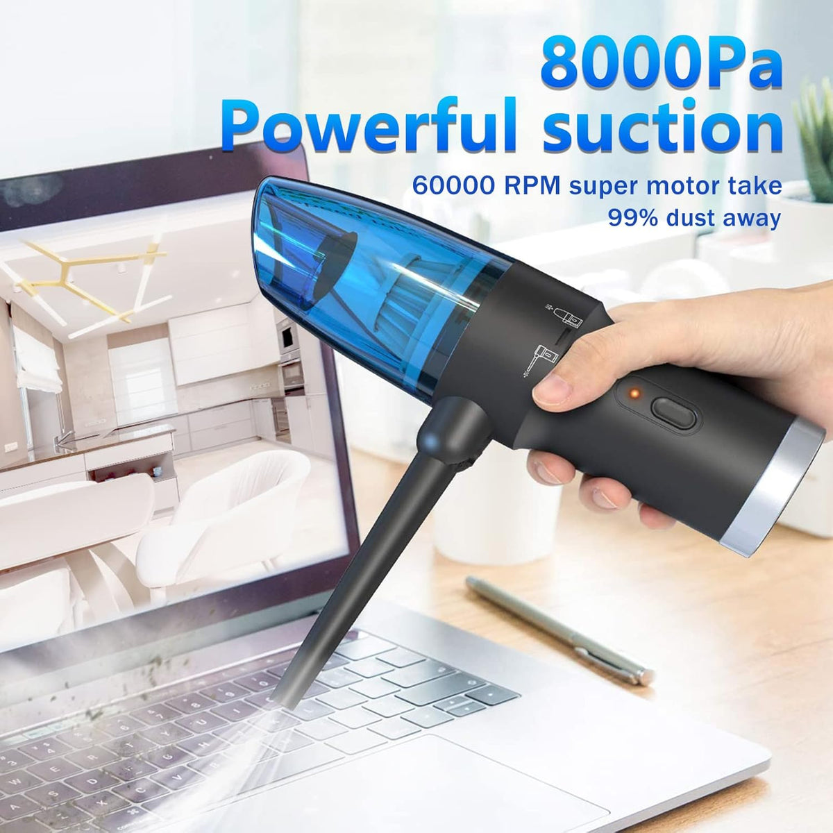 Compressed Air Duster 2-in-1 Vacuum Cleaner, Portable Handheld with 60000RPM Motor Z23920