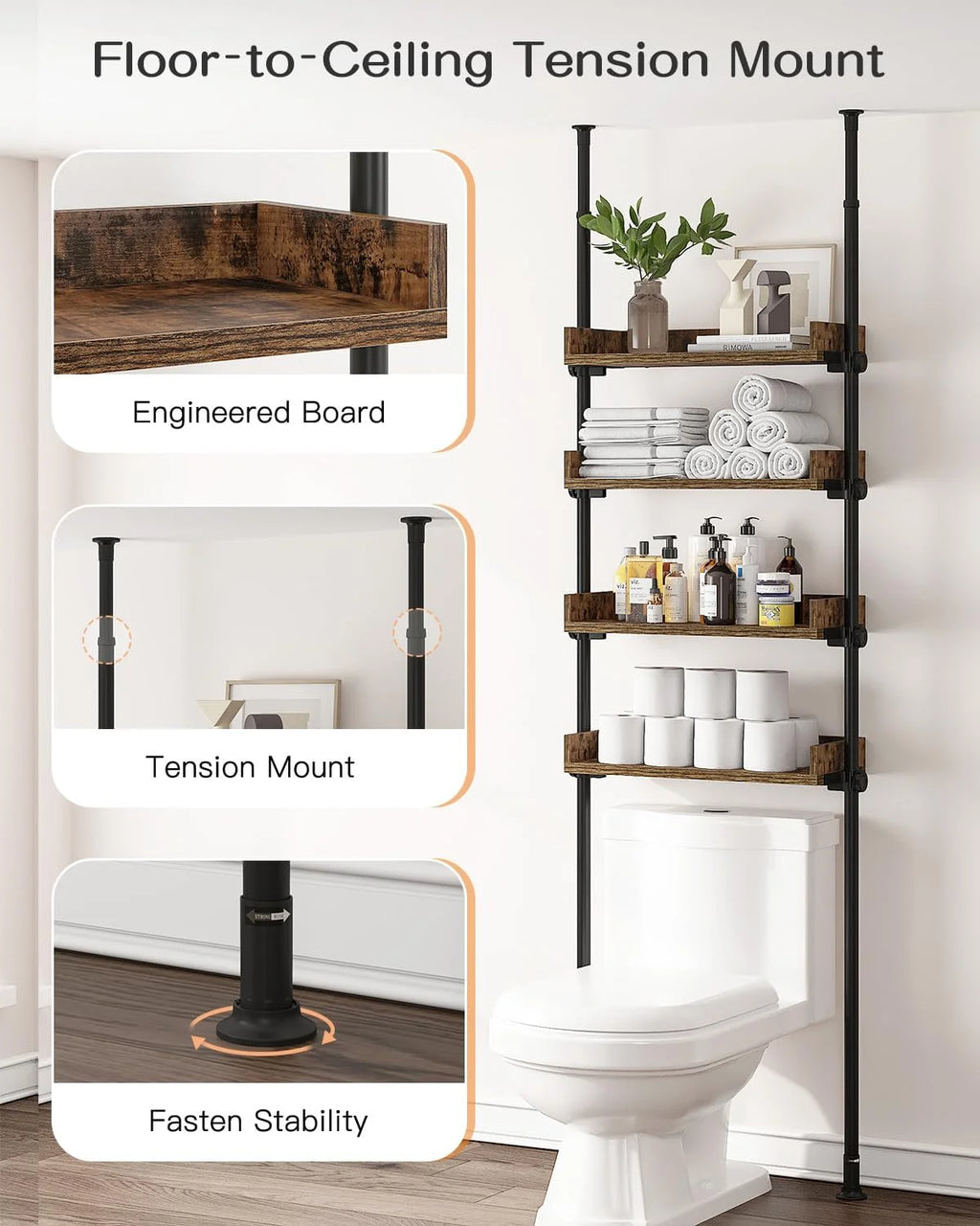 4-Tier Adjustable Wood Over The Toilet Storage G177465