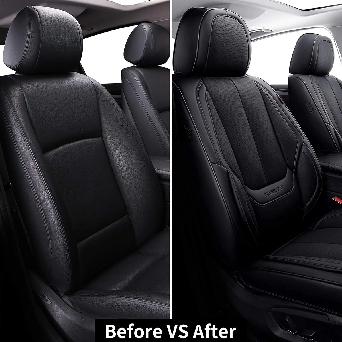 Black Waterproof Leather 6 Pieces Auto Seat Protectors W6406