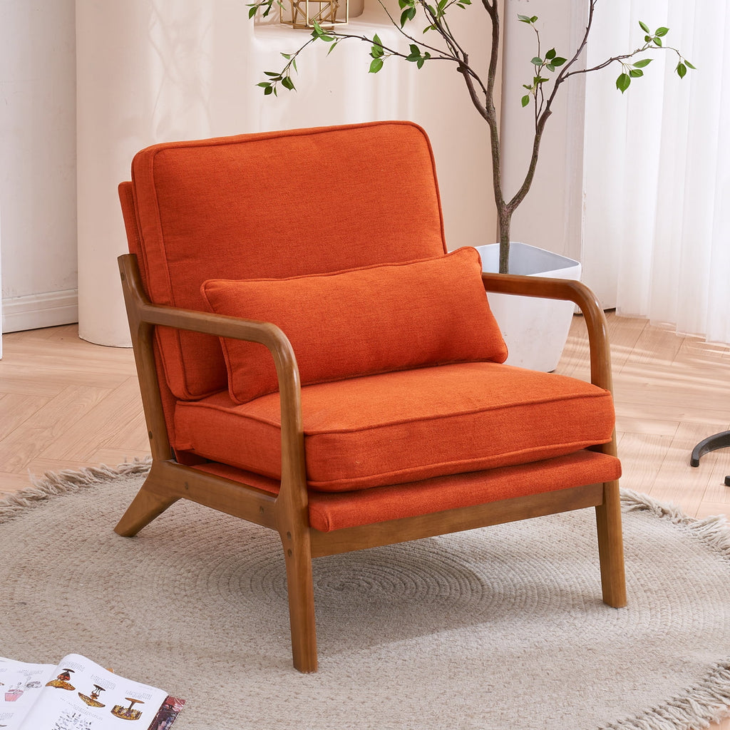 Beige Linen Fabric Upholstered Accent Chair with Solid Wood Frame X714