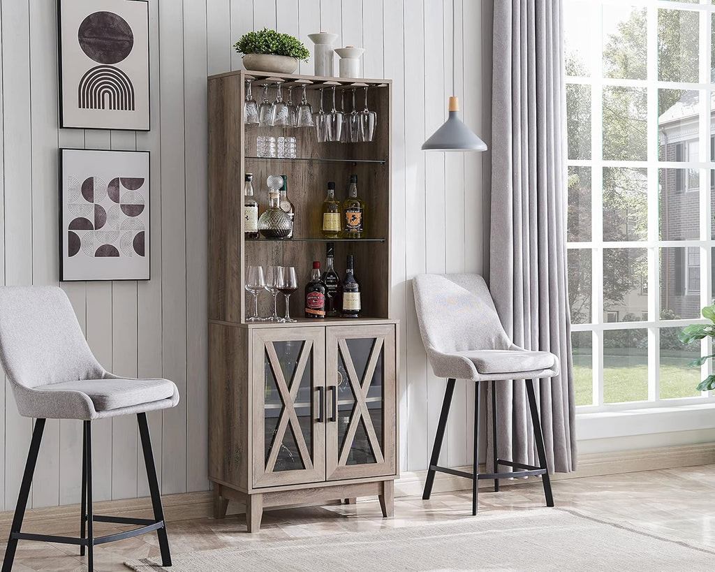 Grey Wash China Cabinet with Glass Shelves and Wire Mesh Doors H440