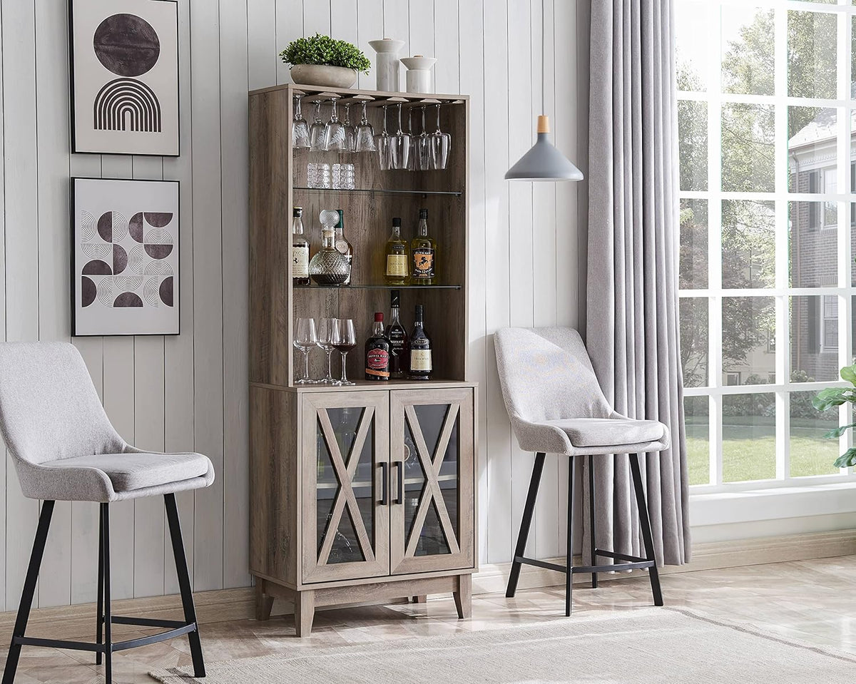 Grey Wash China Cabinet with Glass Shelves and Wire Mesh Doors H440