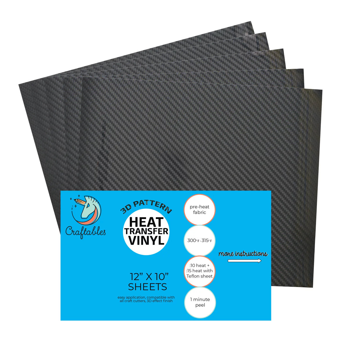 Carbon Fiber Pattern Iron on Vinyl HTV 5 Sheets Z950435