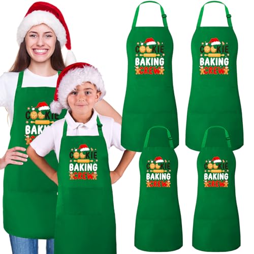 4 Pack Green Christmas Aprons with Pockets S157770