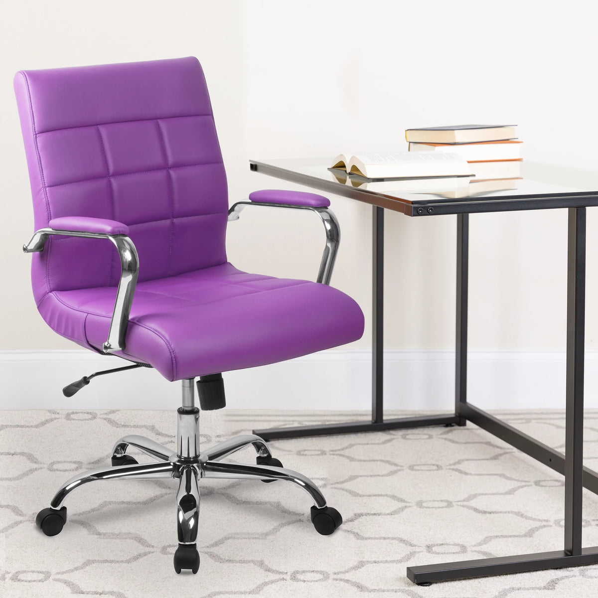 Pink Vinyl Mid-back Swivel Office Chair W693