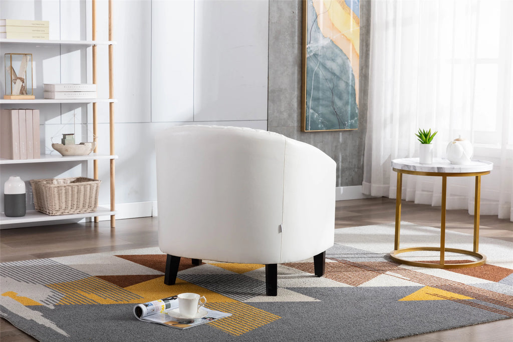 White PU Leather Barrel Club Chair with Solid Wood Legs N4080