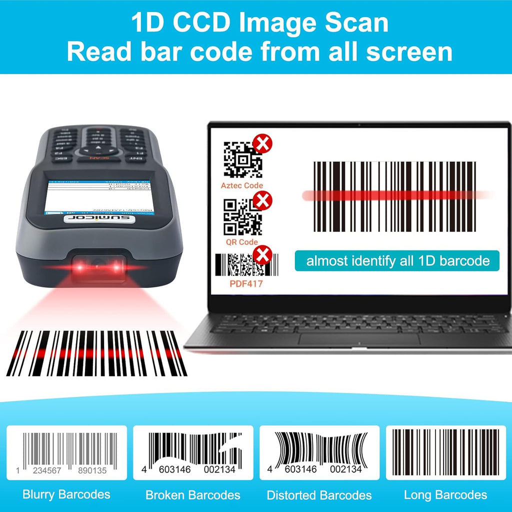 Wireless 2.4 Ghz Handheld Barcode Scanner with 2.8'' HD Screen F9908