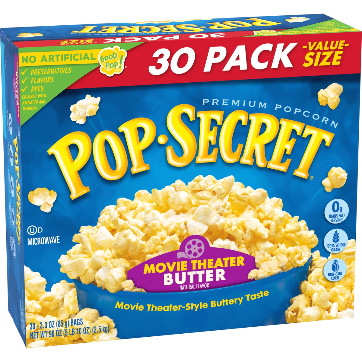 Microwave Popcorn, Movie Theater Butter Flavor, 3 oz Sharing Bags, 30 Ct D25438