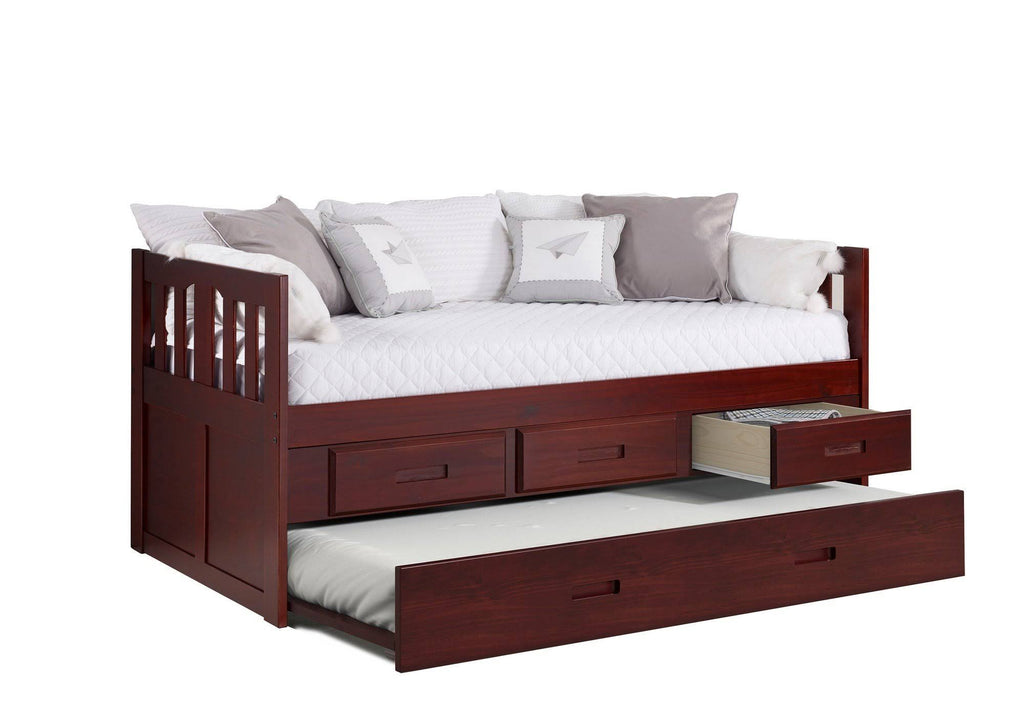Twin Mission Captains Bed with 3 Drawer Storage and Twin Trundle in Merlot Finish L92509