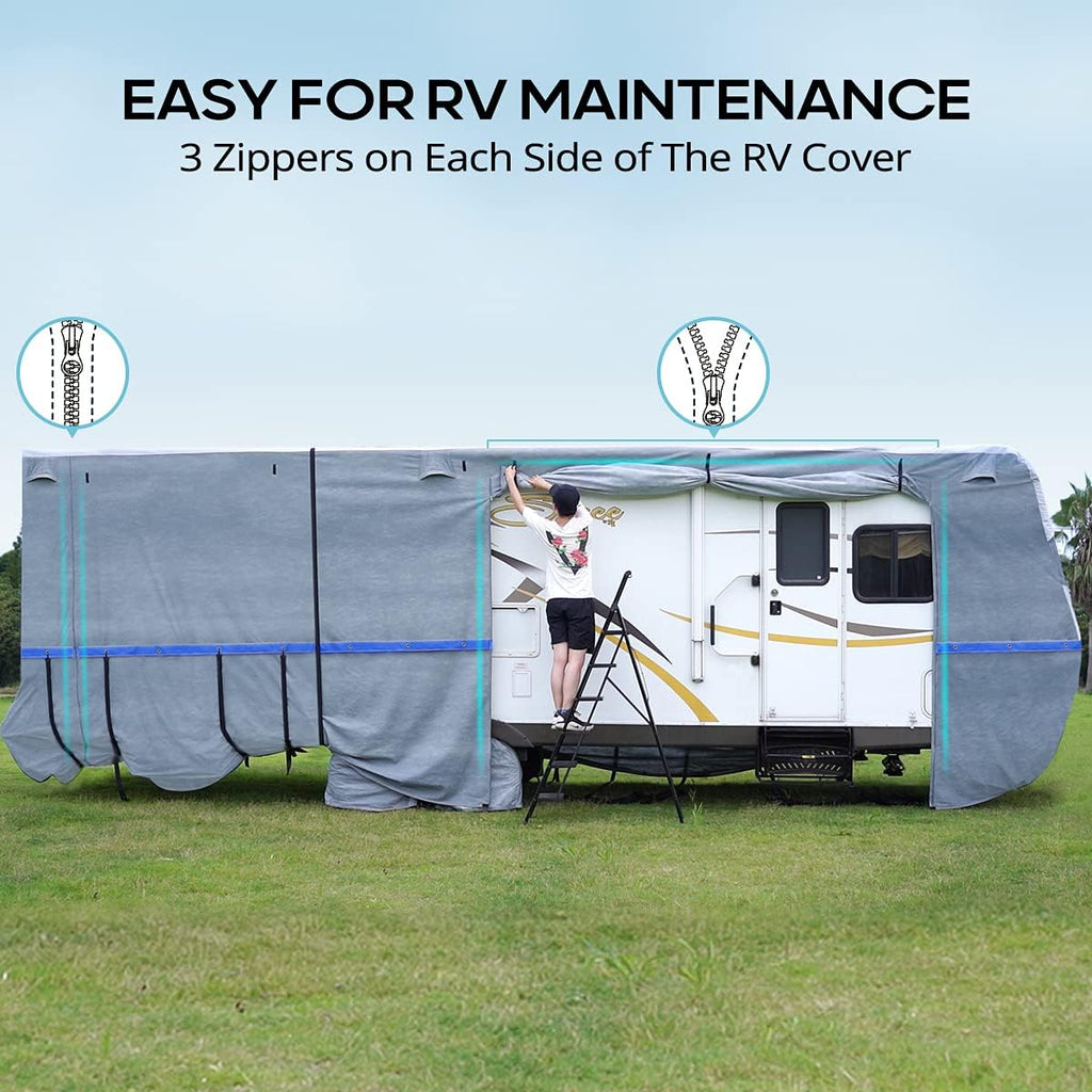 RV Cover, 6-ply Camper Cover, Fits 23-26Ft Motorhome, Breathable Waterproof Rip-Stop Anti-UV with 2 Windproof Straps, 4 Tire Covers T2544