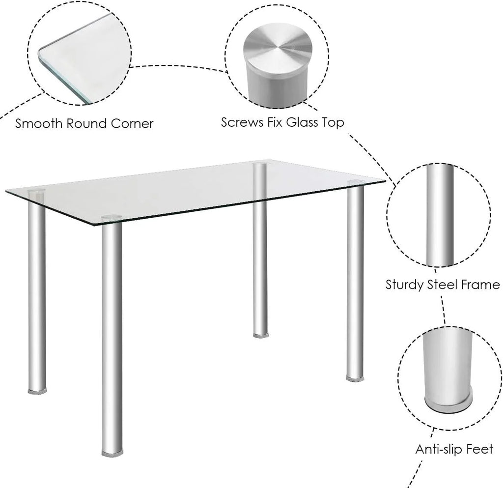 Glass Top Dining Table Set of 4 with PVC Leather Chairs U4151