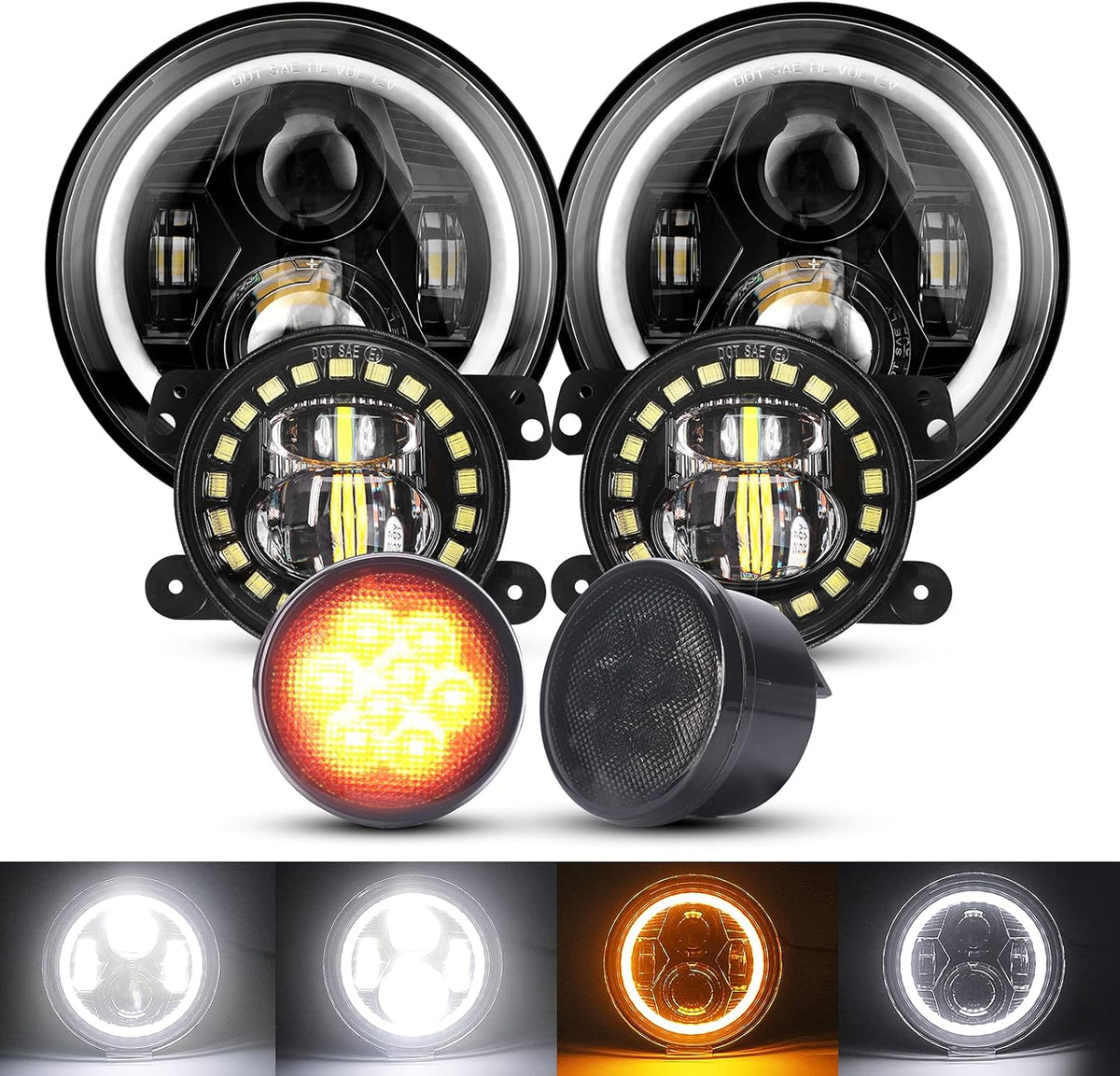7'' LED Headlights, 4'' LED Fog Lights, Yellow LED Turn Signal Light Y6500