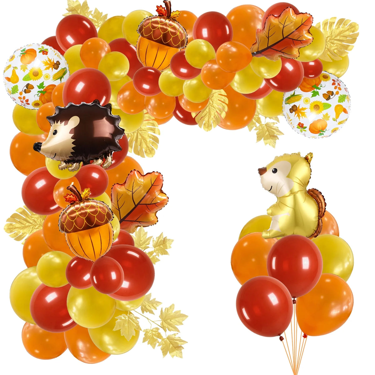 Orange Brown Gold Balloons Arch Garland Kit with Maple Leaves U1286