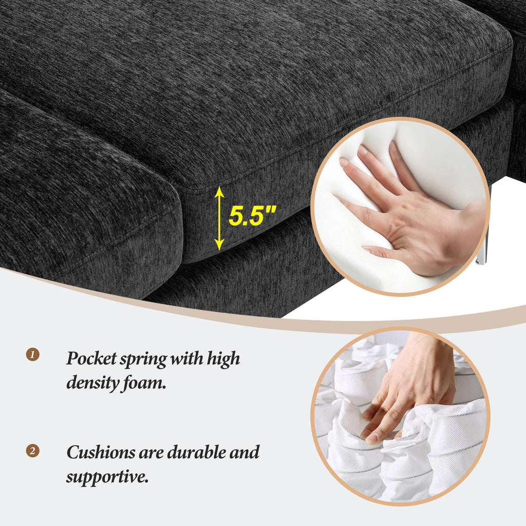 84" Chenille L-Shaped Convertible Sectional Sofa with Reversible Chaise Lounge O121516