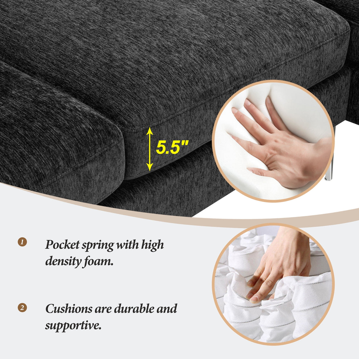 84" Chenille L-Shaped Convertible Sectional Sofa with Reversible Chaise Lounge O121516