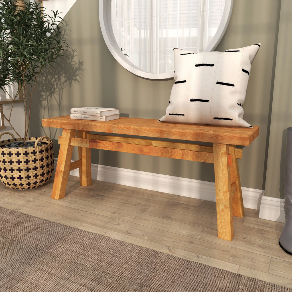 Wood Handmade Distressed Bench with High Trestle Legs M90801