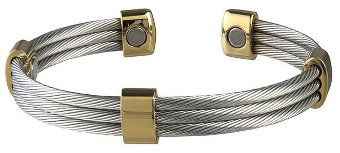 Trio Cable Stainless/Gold Magnetic Bracelet, Extra Large L1035