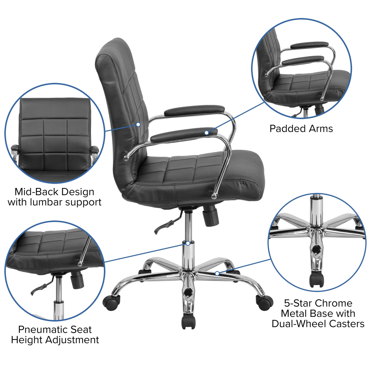 Pink Vinyl Mid-back Swivel Office Chair W693