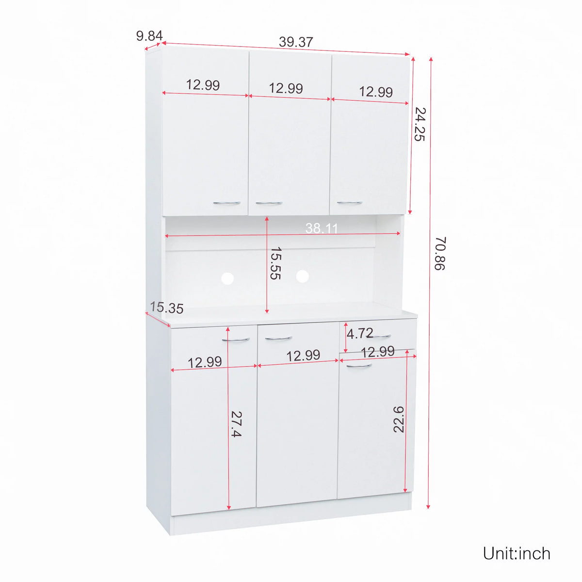 White Kitchen Pantry Cabinet with 6 Doors and 1 Drawer N1778