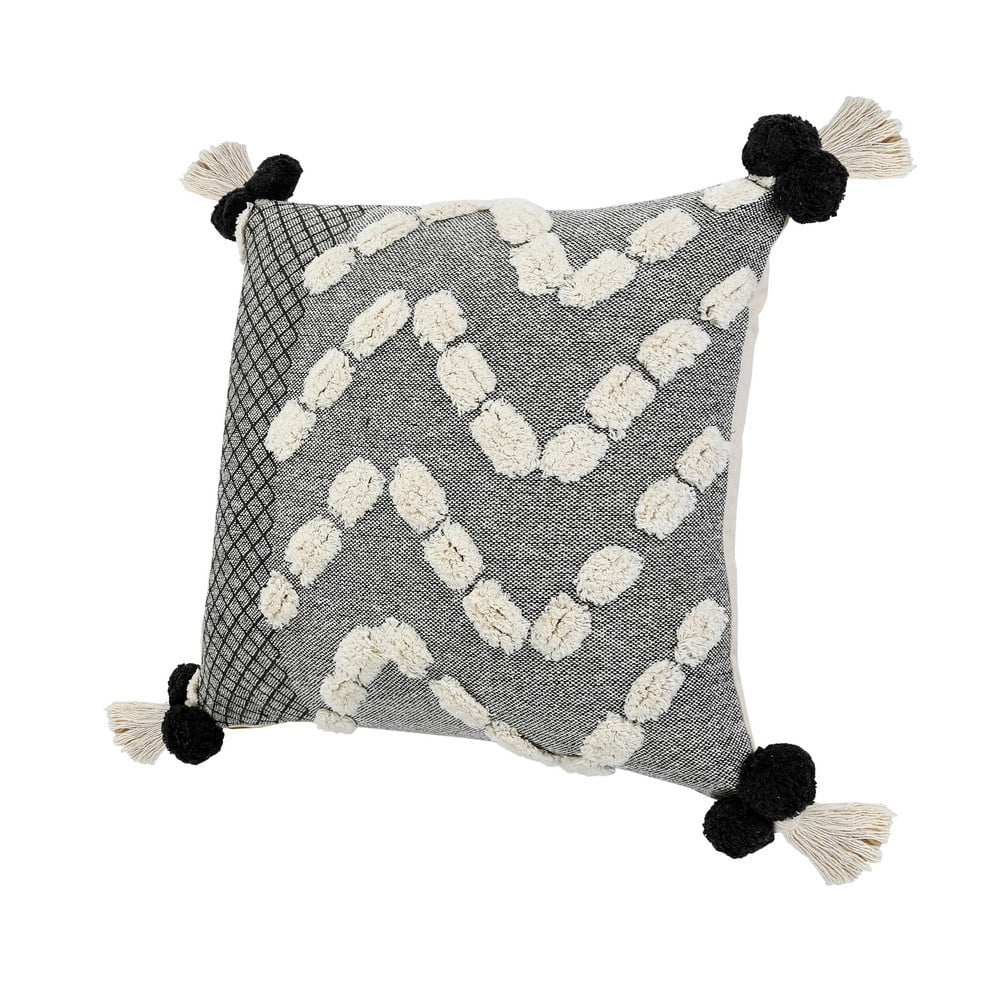 20" x 20" Hand-stitched Gray White Geometric Organic Cotton Pillow Cover H986055