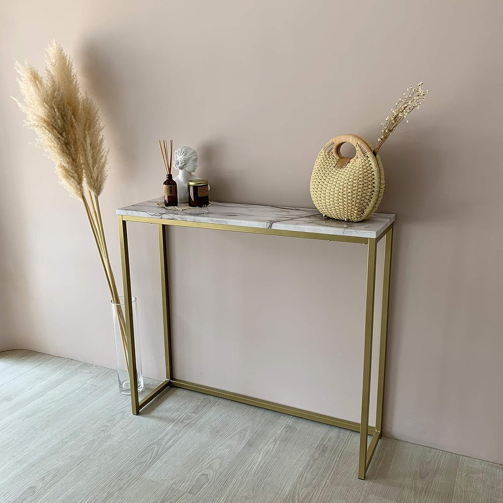 Faux Marble Console Table with Gold Metal Frame S9151