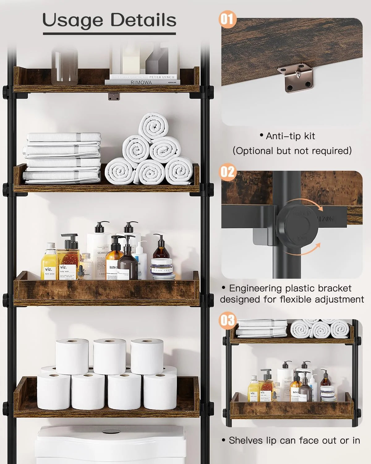 4-Tier Adjustable Wood Over The Toilet Storage G177465