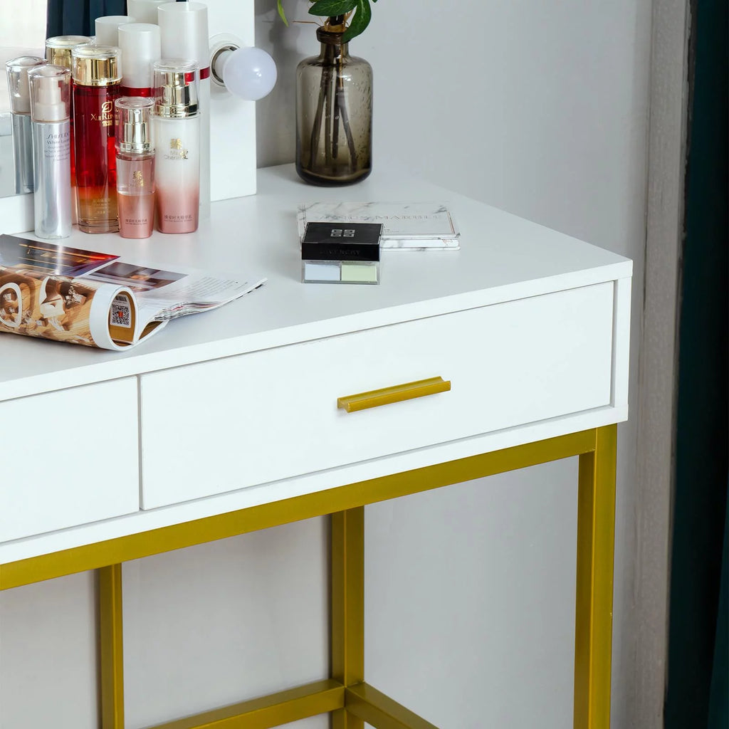 White Vanity Makeup Table Set with LED Lights Mirror & Drawer E8825