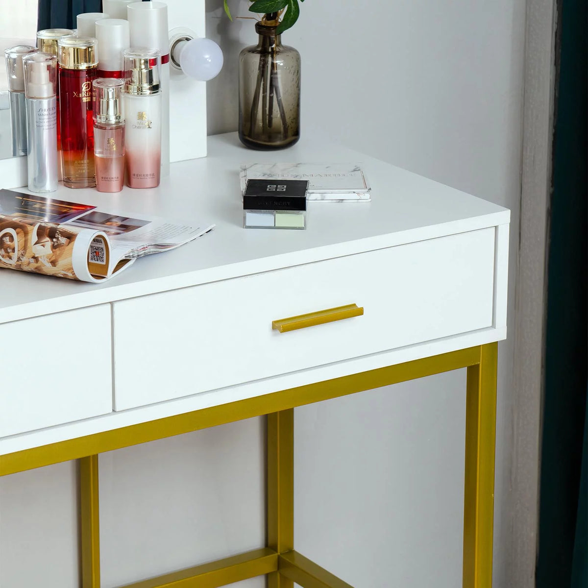 White Vanity Makeup Table Set with LED Lights Mirror & Drawer E8825